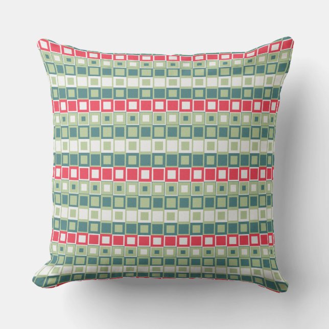 Retro Square Block Pattern Throw Pillow (Front)
