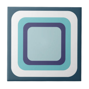 Retro Square Navy Blue White Ceramic Tile