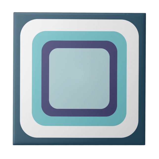Retro Square Navy Blue White Ceramic Tile (Front)