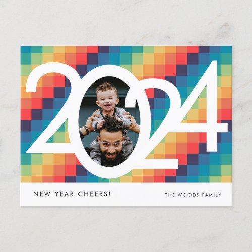 Retro square pattern 2024 New Year photo Holiday Postcard