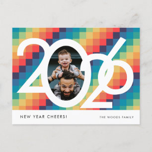 Retro square pattern 2026 New Year photo Holiday Postcard