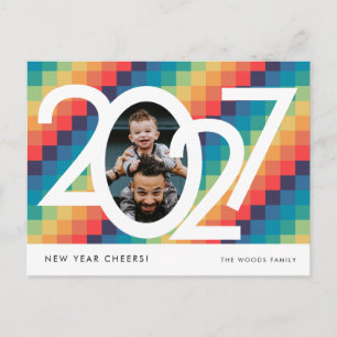 Retro square pattern 2027 New Year photo Holiday Postcard