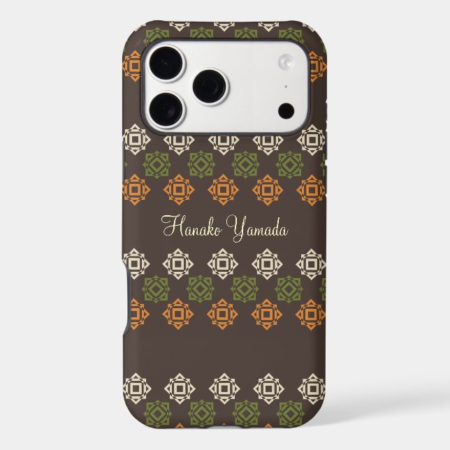 Retro Square Pattern Brown Custom Business Card Iphone Case (Back)