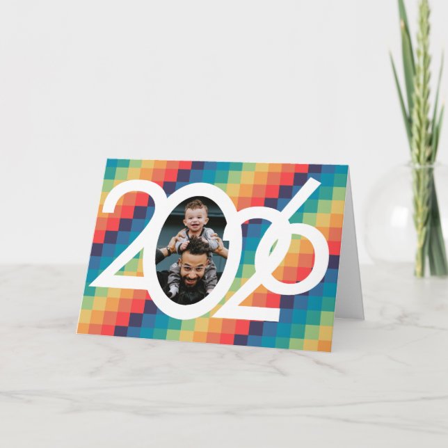 Retro square pattern New Year 2026 photo Holiday Card (Front)