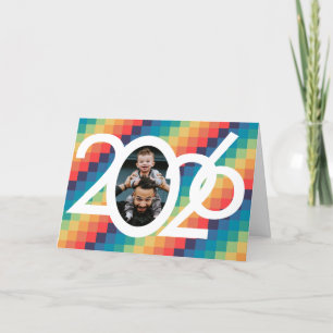 Retro square pattern New Year 2026 photo Holiday Card