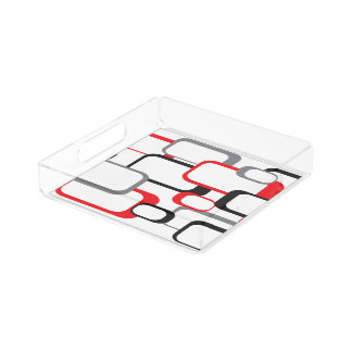 Retro Square Pattern Red Black Gray White Acrylic Tray