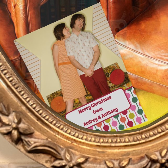 Retro Square Shape Photo Custom Message Holiday Card (Creator Uploaded)