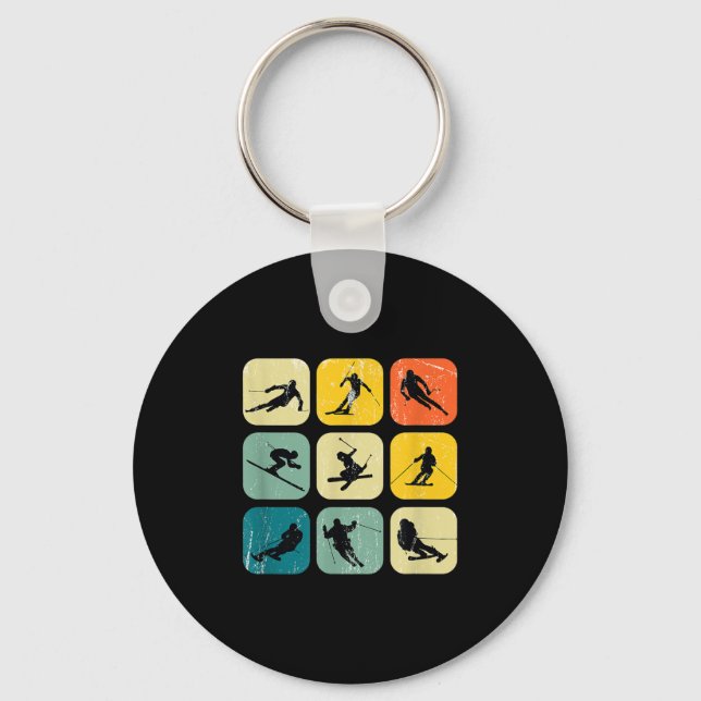 Retro Square Wintersports Ski Nordic Combination A Keychain (Front)