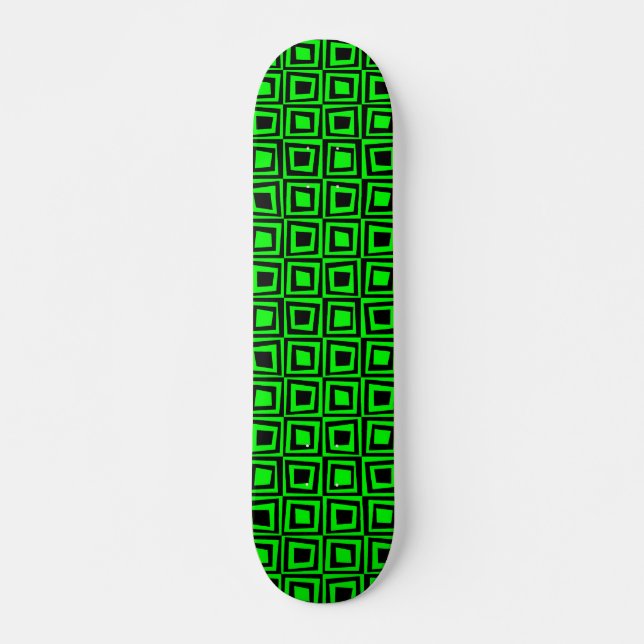 Retro Squares - Black on Green Skateboard Deck (Front)