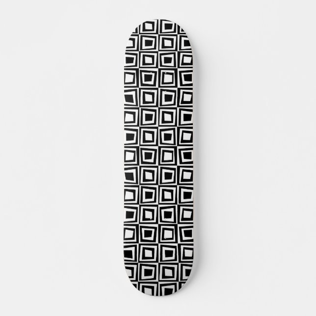 Retro Squares - Black on Wood Skateboard Deck (Front)