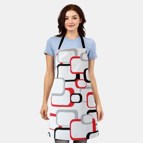 Retro Squares Black Red Gray White Squares Pattern Apron