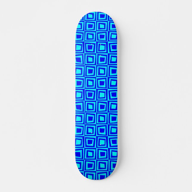 Retro Squares - Blue on Cyan Skateboard Deck (Front)