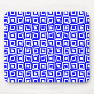Retro Squares - Blue on White Mouse Pad