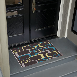 Retro Squares Blue Yellow Gray Pattern Doormat