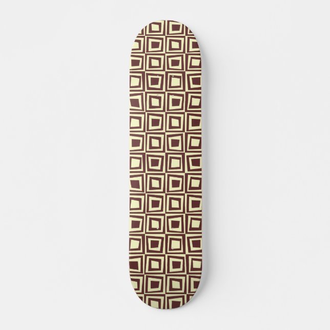 Retro Squares - Brown on Cream Skateboard Deck (Front)