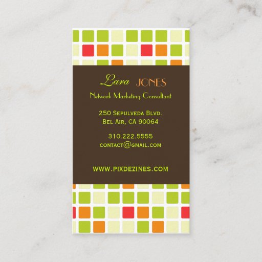 Customizable Retro Squares Business Card dark chocolate accent