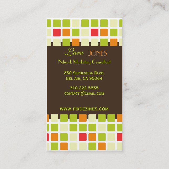 Retro Squares Business Card dark chocolate accent (Front)