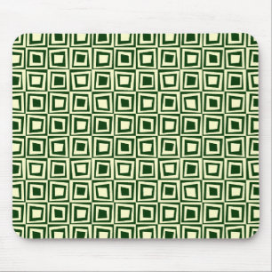 Retro Squares - Cream on Dark Green Mouse Pad