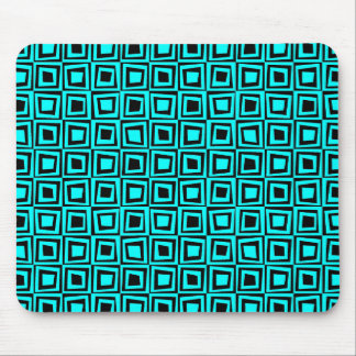 Retro Squares - Cyan and Black Mouse Pad