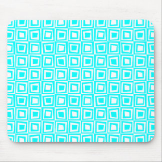 Retro Squares - Cyan and White Mouse Pad