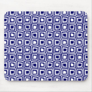 Retro Squares - Deep Navy on White Mouse Pad