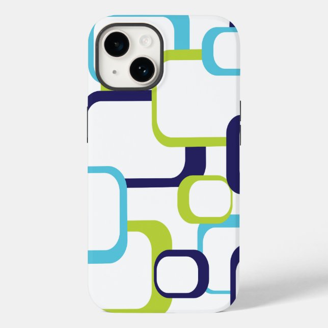 Retro Squares Geometric Pattern Blue Green White Case-Mate iPhone Case (Back)