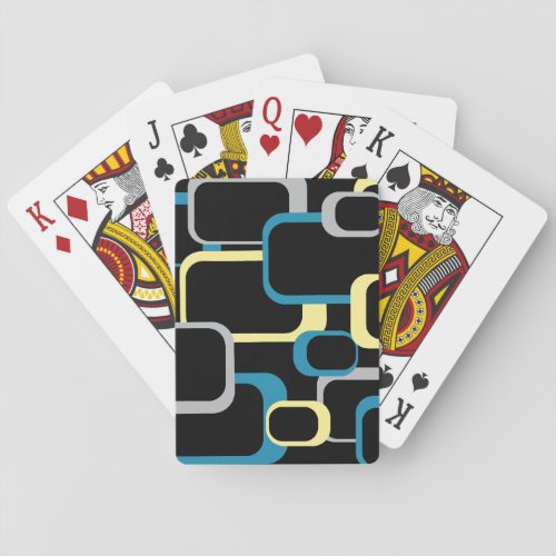 Retro Squares Geometric Pattern Blue Yellow Gray Poker Cards