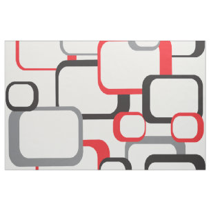 Retro Squares Geometric Pattern Red Gray Black Fabric