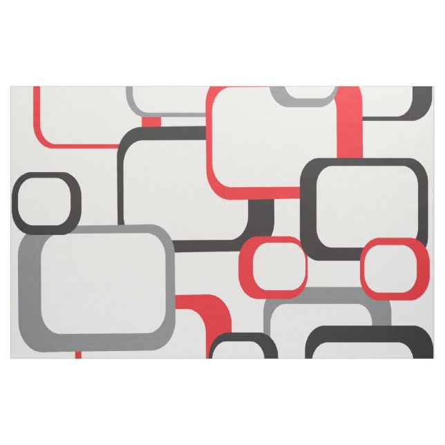 Retro Squares Geometric Pattern Red Gray Black Fabric (Yard)