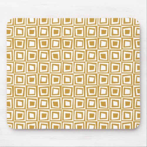 Retro Squares _ Golden Brown on White Mouse Pad