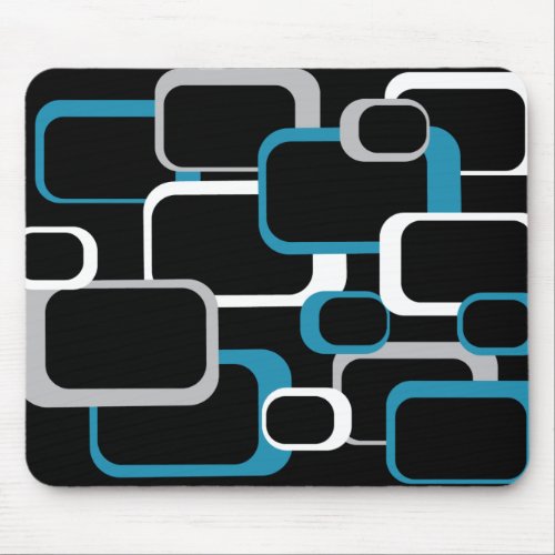 Retro Squares Gray Blue White Square Pattern Mouse Pad