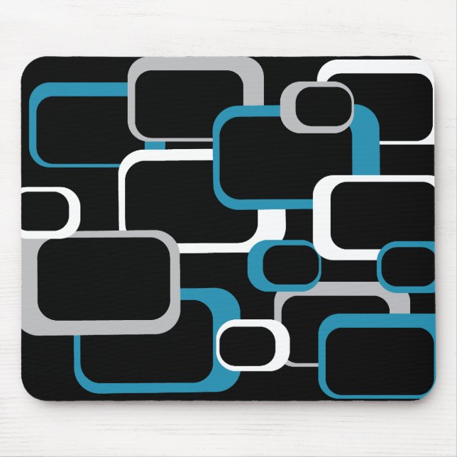 Retro Squares Gray Blue White Square Pattern Mouse Pad (Front)