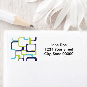 Retro Squares Green Blue White Pattern Label