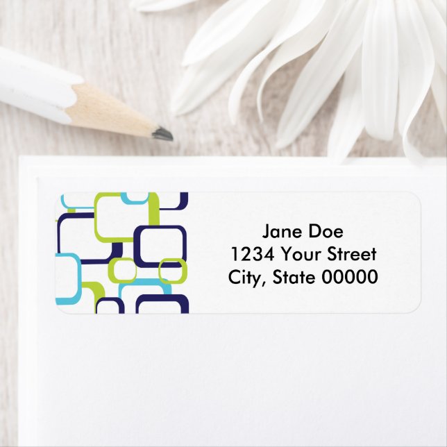 Retro Squares Green Blue White Pattern Label (Insitu)