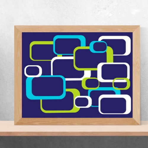 Retro Squares Green White Blue Background Poster