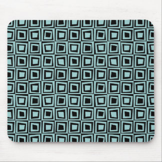 Retro Squares - Light Blue Green on Black Mouse Pad