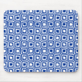 Retro Squares - Navy Blue on White Mouse Pad