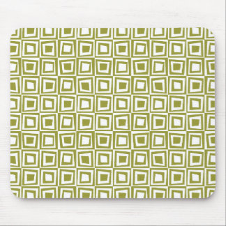 Retro Squares - Olive on White Mouse Pad
