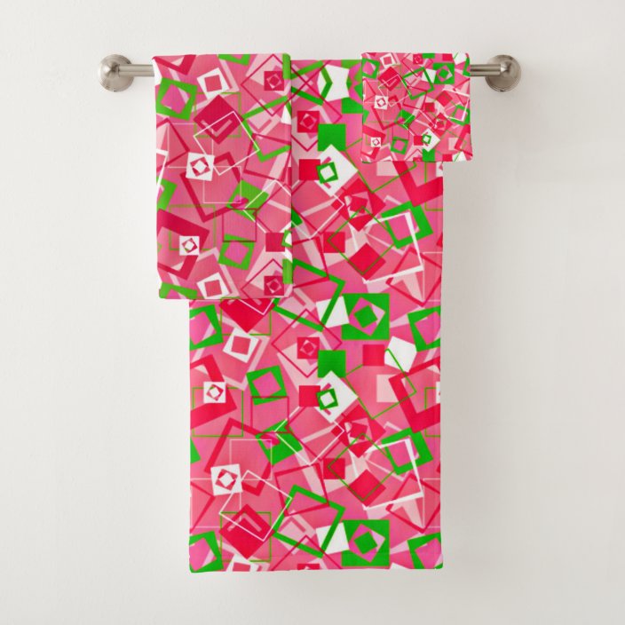 Retro Squares Pattern Bath Towel Set