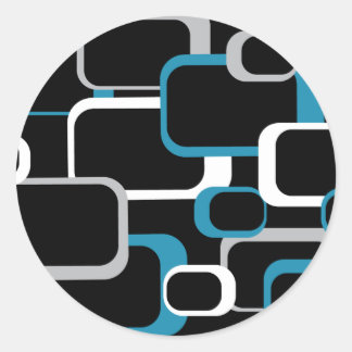 Retro Squares Pattern Blue Gray White Black Classic Round Sticker