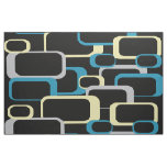 Retro Squares Pattern Blue Gray Yellow Black Fabric