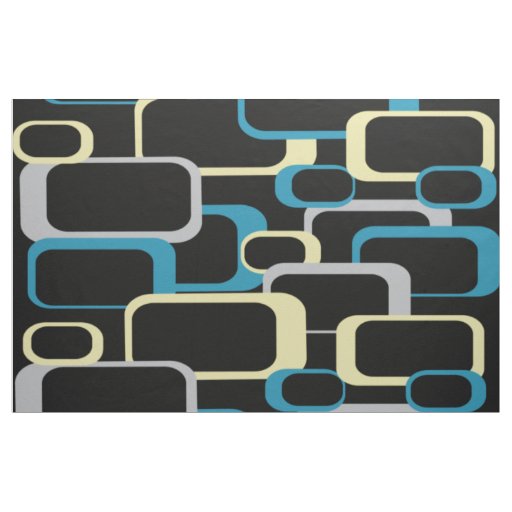 Retro Squares Pattern Blue Gray Yellow Black Fabric