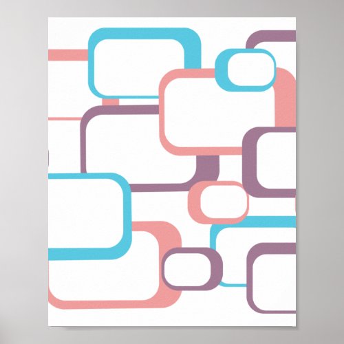 Retro Squares Pattern Pastel Pink Purple Blue Poster