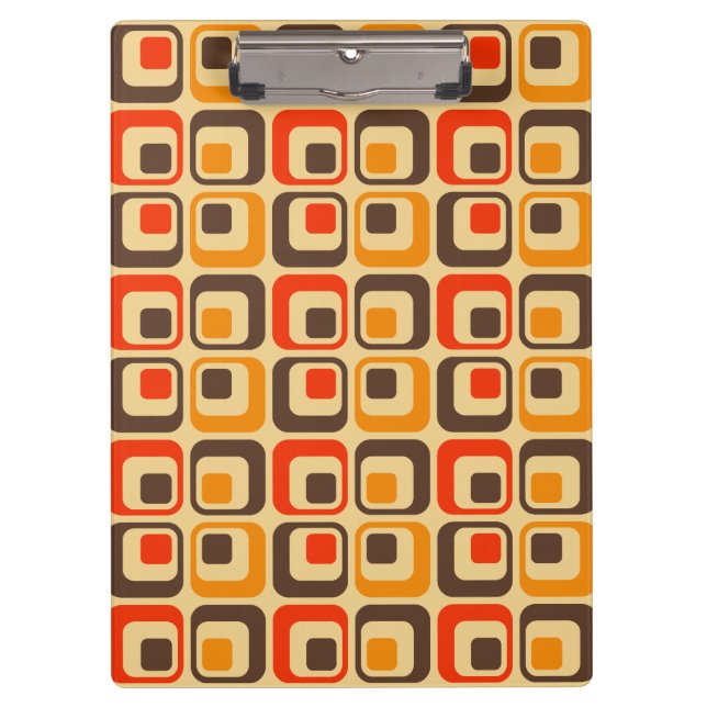 Retro Squares Pattern - Red, Brown & Orange Clipboard (Front)