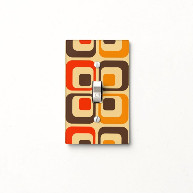 Retro Squares Pattern - Red, Brown & Orange Light Switch Cover (In Situ)
