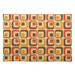 Retro Squares Pattern - Red, Brown & Orange Placemat