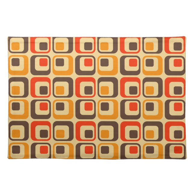 Retro Squares Pattern - Red, Brown & Orange Placemat (Front)