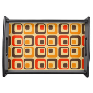 Retro Squares Pattern - Red, Brown & Orange Serving Tray