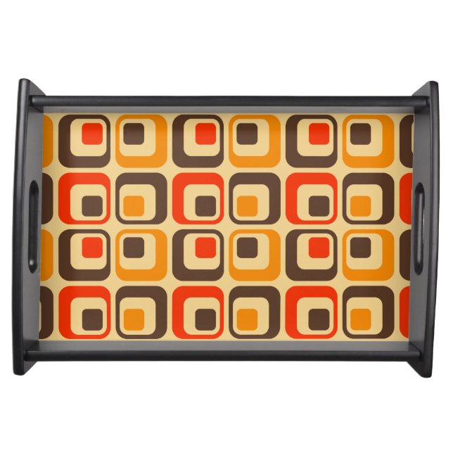 Retro Squares Pattern - Red, Brown & Orange Serving Tray (Front)