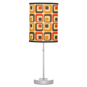 Retro Squares Pattern - Red, Brown & Orange Table Lamp